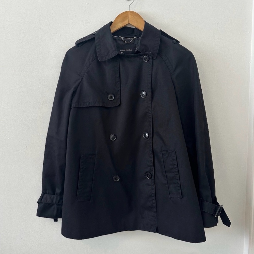 Banana Republic Black Short Classic Cotton Trench Coat | Size Small